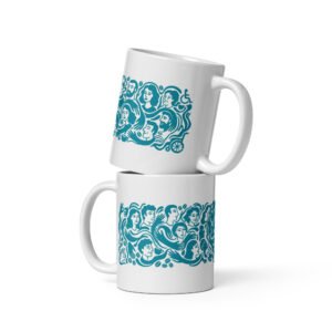 Taza brillante Diversum, blanca y azul