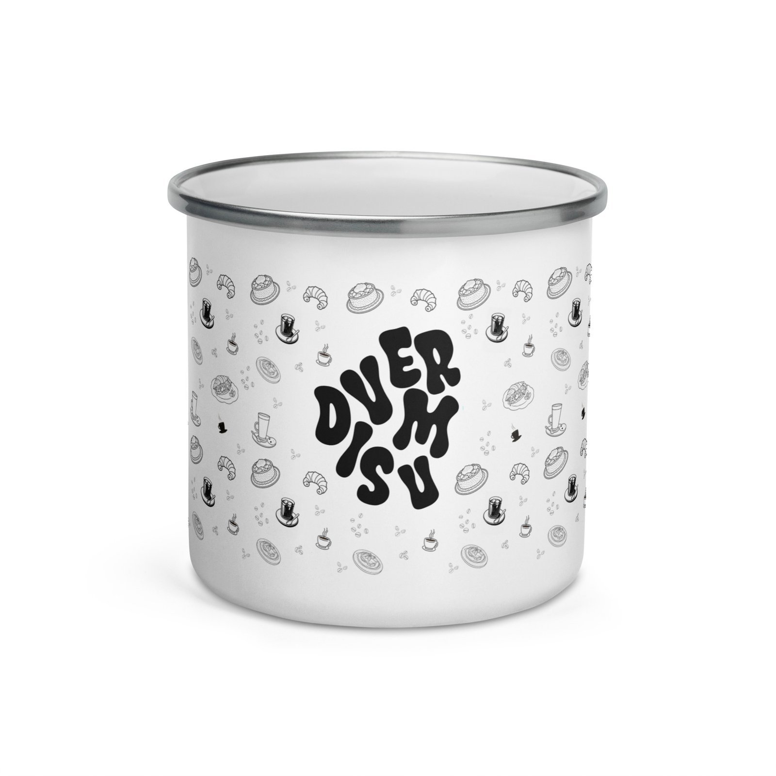 Taza esmaltada, Blanco y negro | Tienda solidaria Diversum Vigo