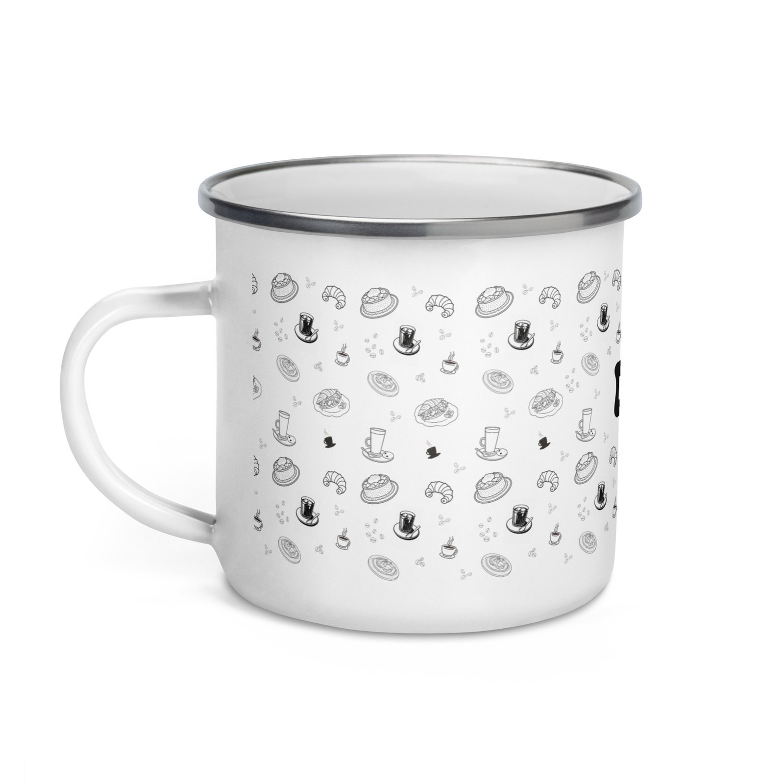 Taza esmaltada, Blanco y negro | Tienda solidaria Diversum Vigo
