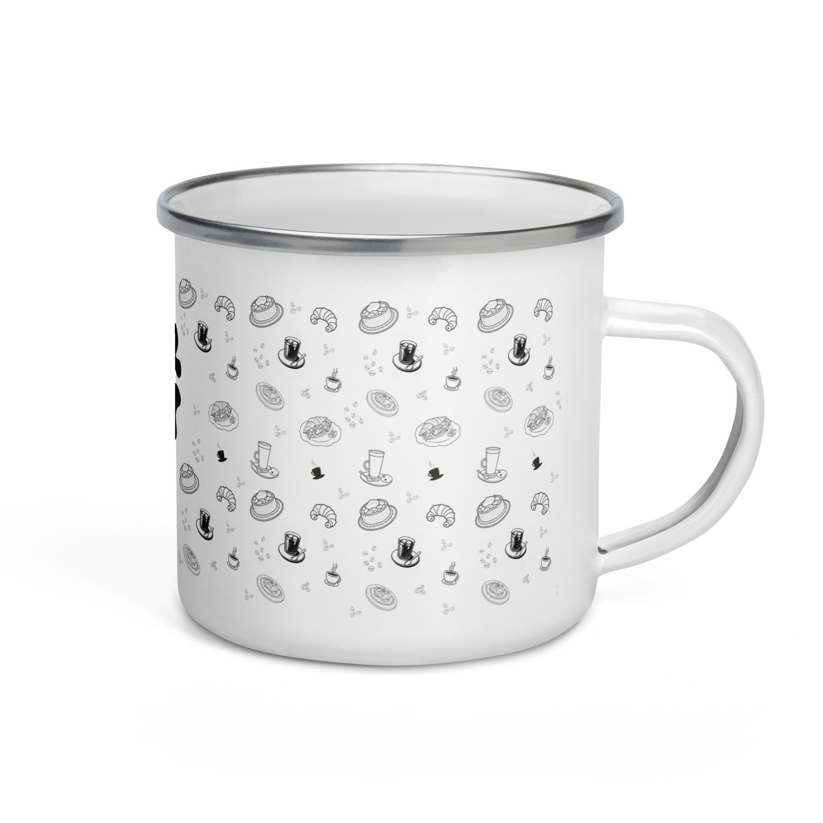 Taza esmaltada, Blanco y negro | Tienda solidaria Diversum Vigo