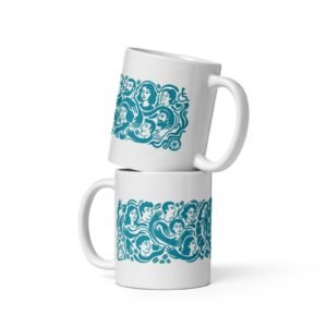 Taza brillante Diversum, blanca y azul | Tienda solidaria Diversum Vigo
